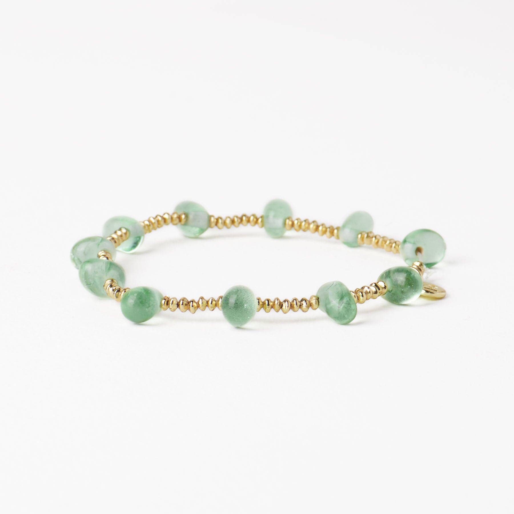 Hope Brass Stretch Bracelet With Glass Beads Mint