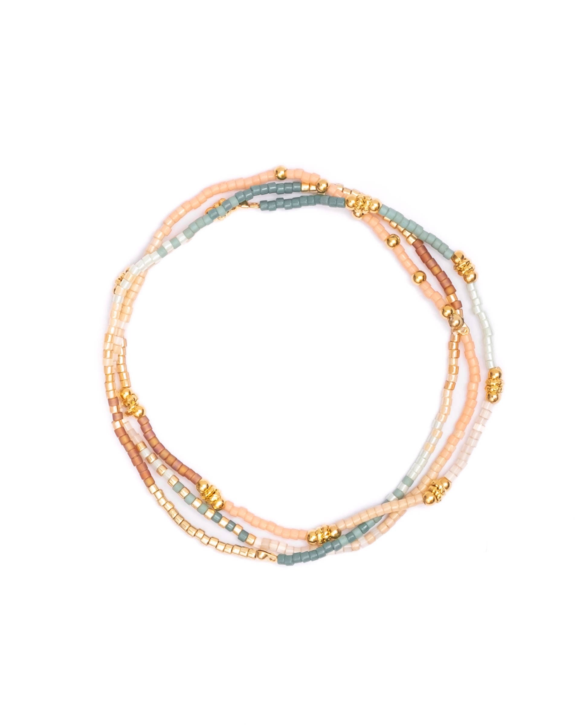 Peach Aqua Tan Miyuki Beaded Stretch Bracelets Set of 3