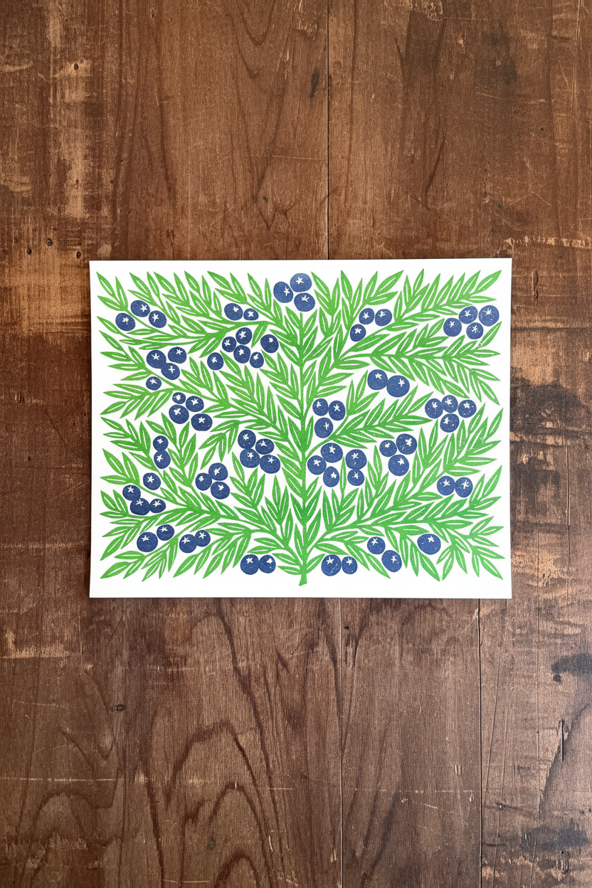 Blueberries Risograph Print