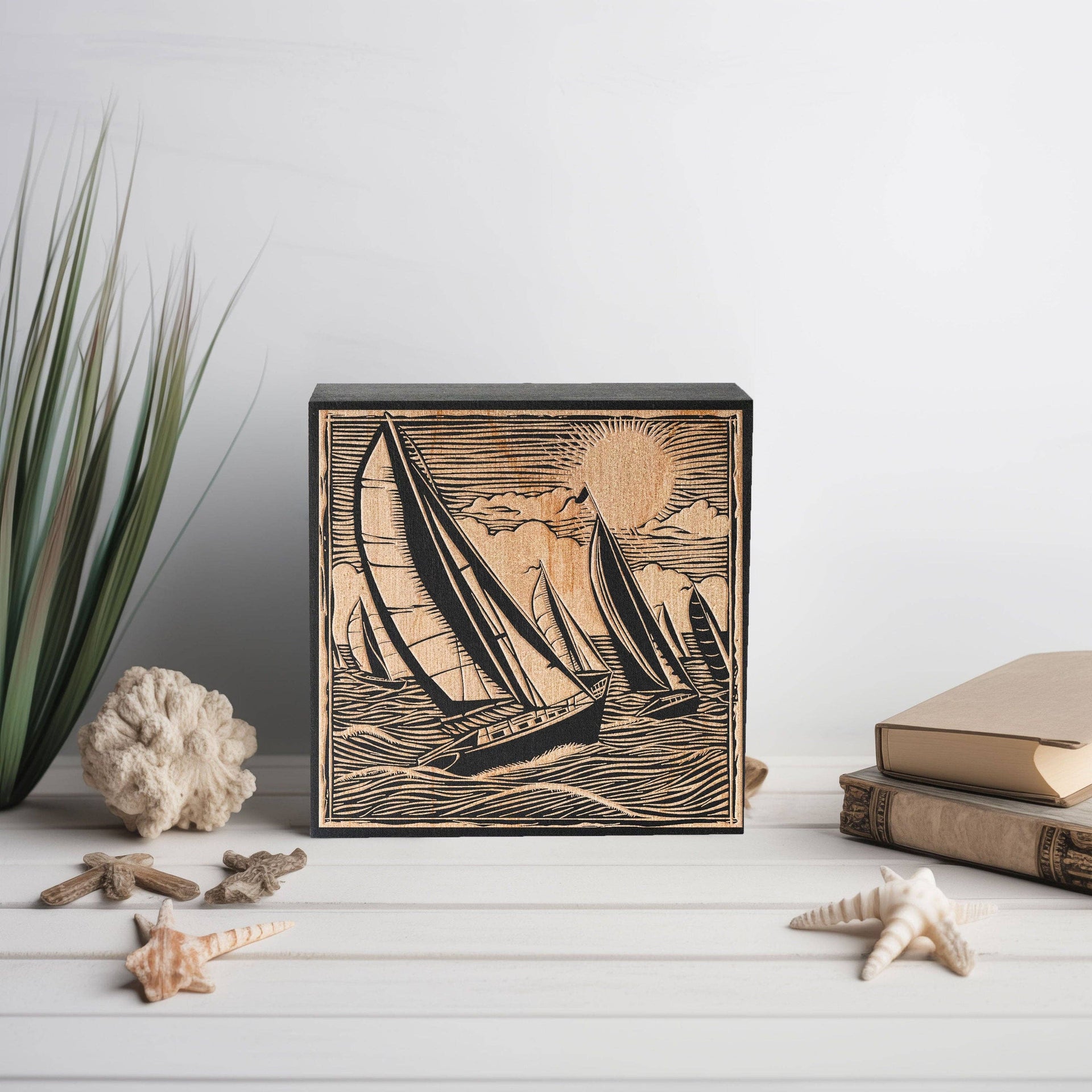 Sailboat Race Engraved Illustration