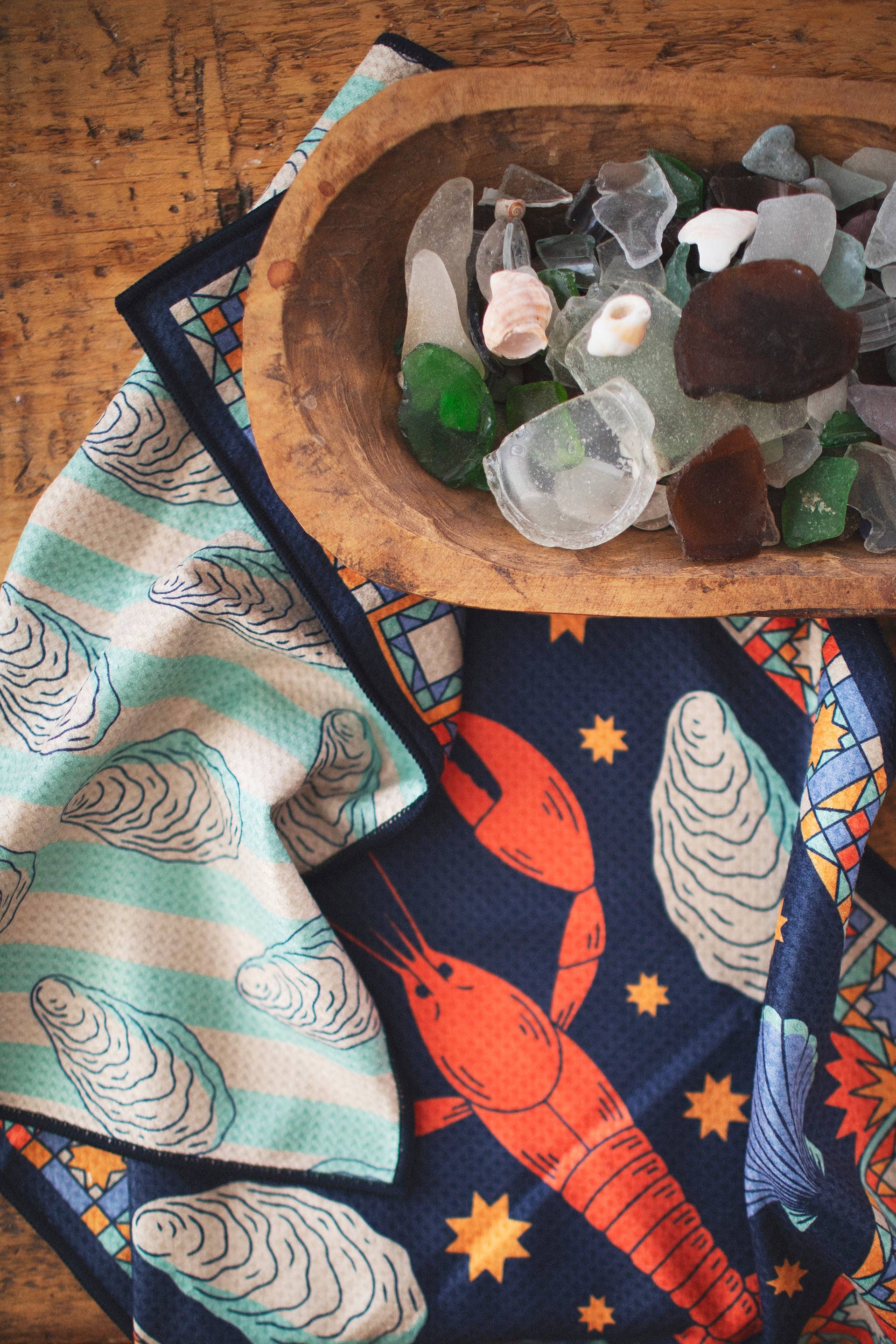 Lobsters & Oysters Quick Dry Kitchen Tea Towel