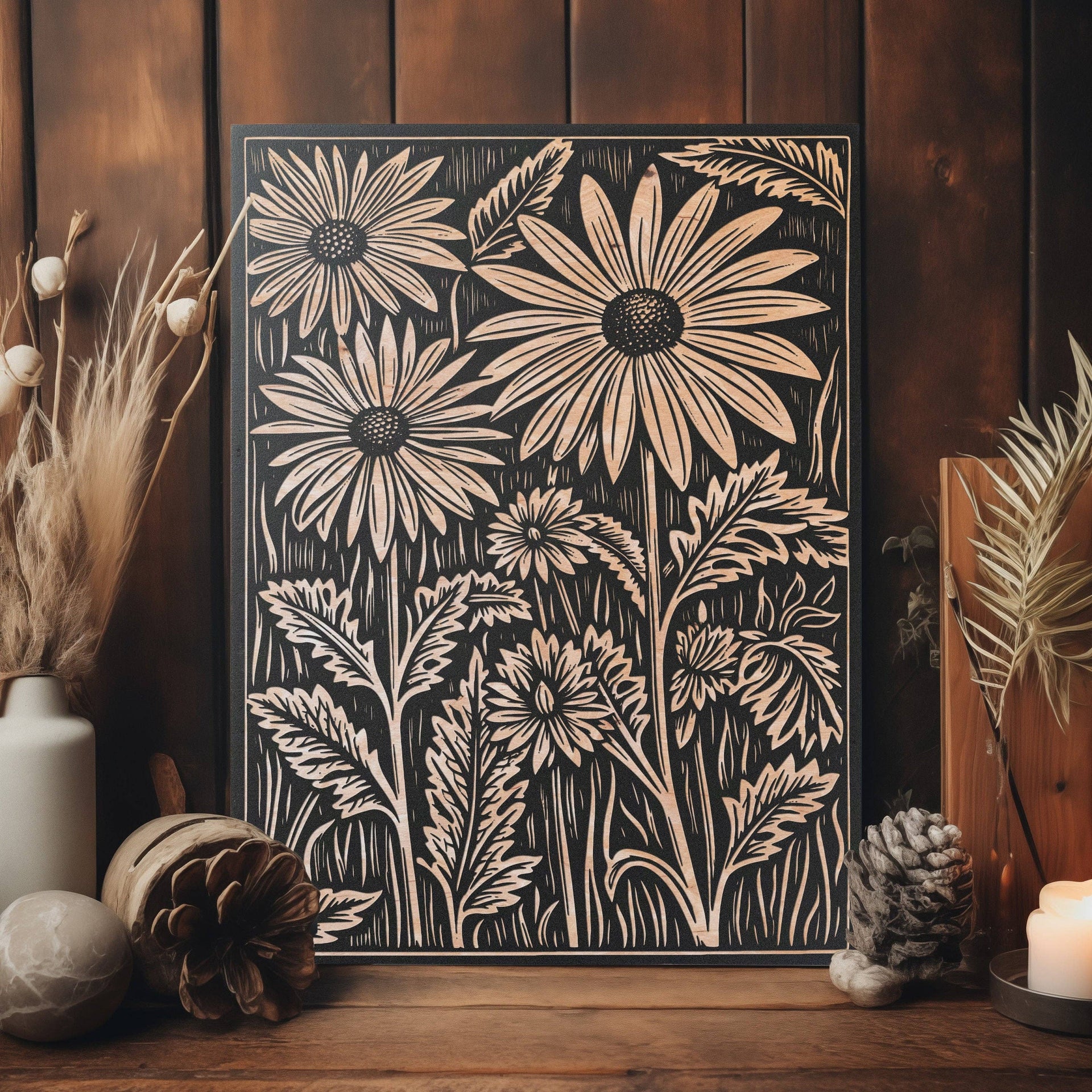Daisies Engraved Illustration