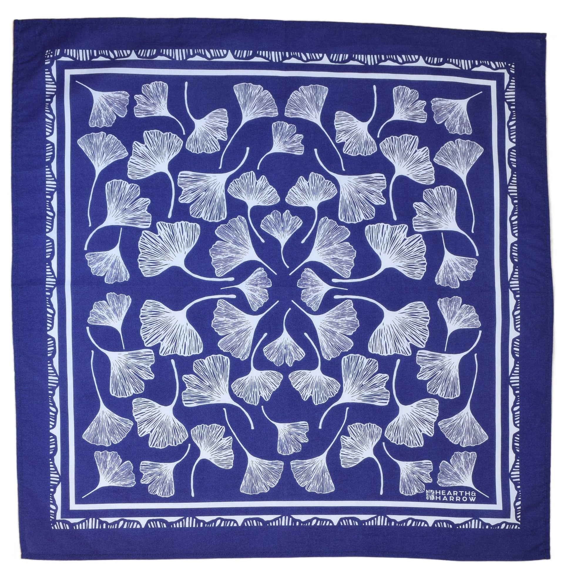 Ginkgo Leaf Bandana - 100% Cotton - Hand Printed - RoyalBlue