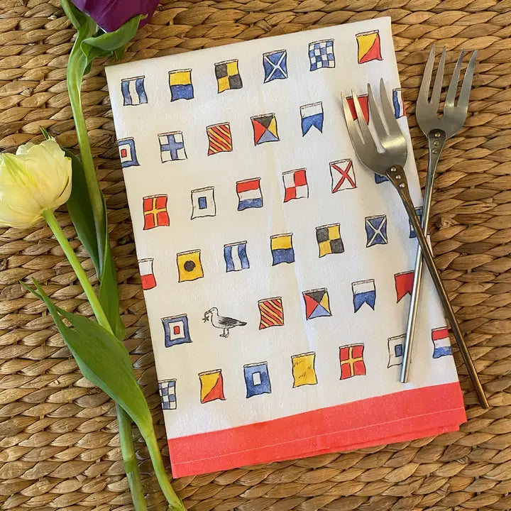 Nautical Flags with Sea Gull Tea Towel