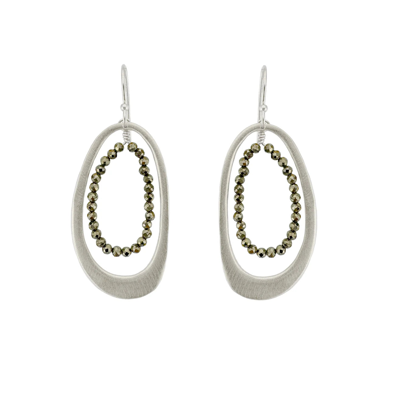 Oval with Pyrite Beads Earrings