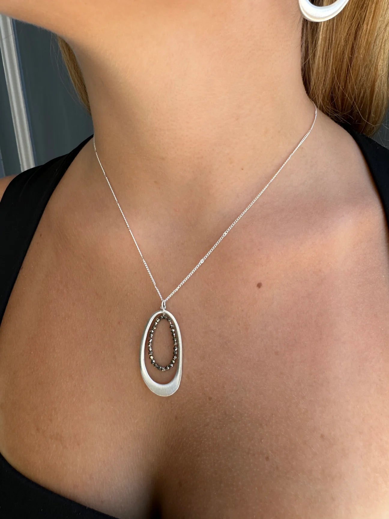 Oval With Pyrite Beads Necklace