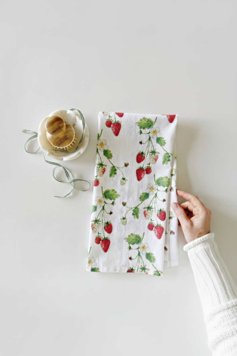 Strawberry cotton flour sack tea towel