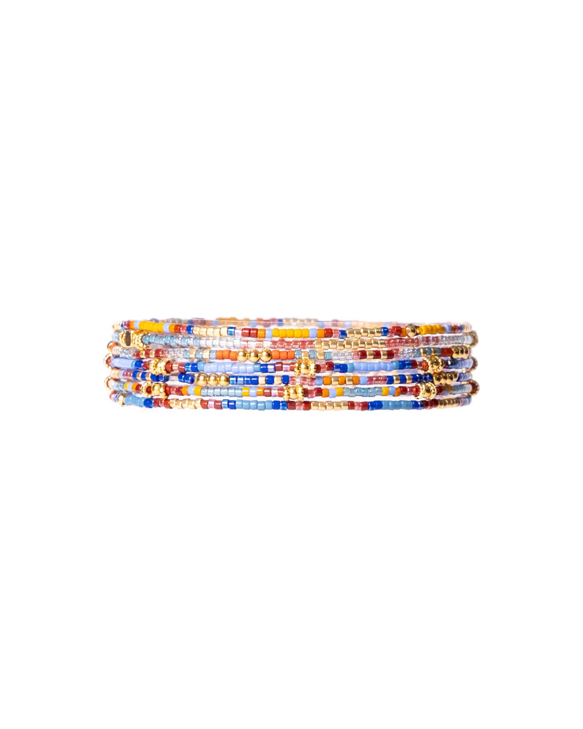 Blue Brown Rust Miyuki Beaded Stretch Bracelets Set of 7