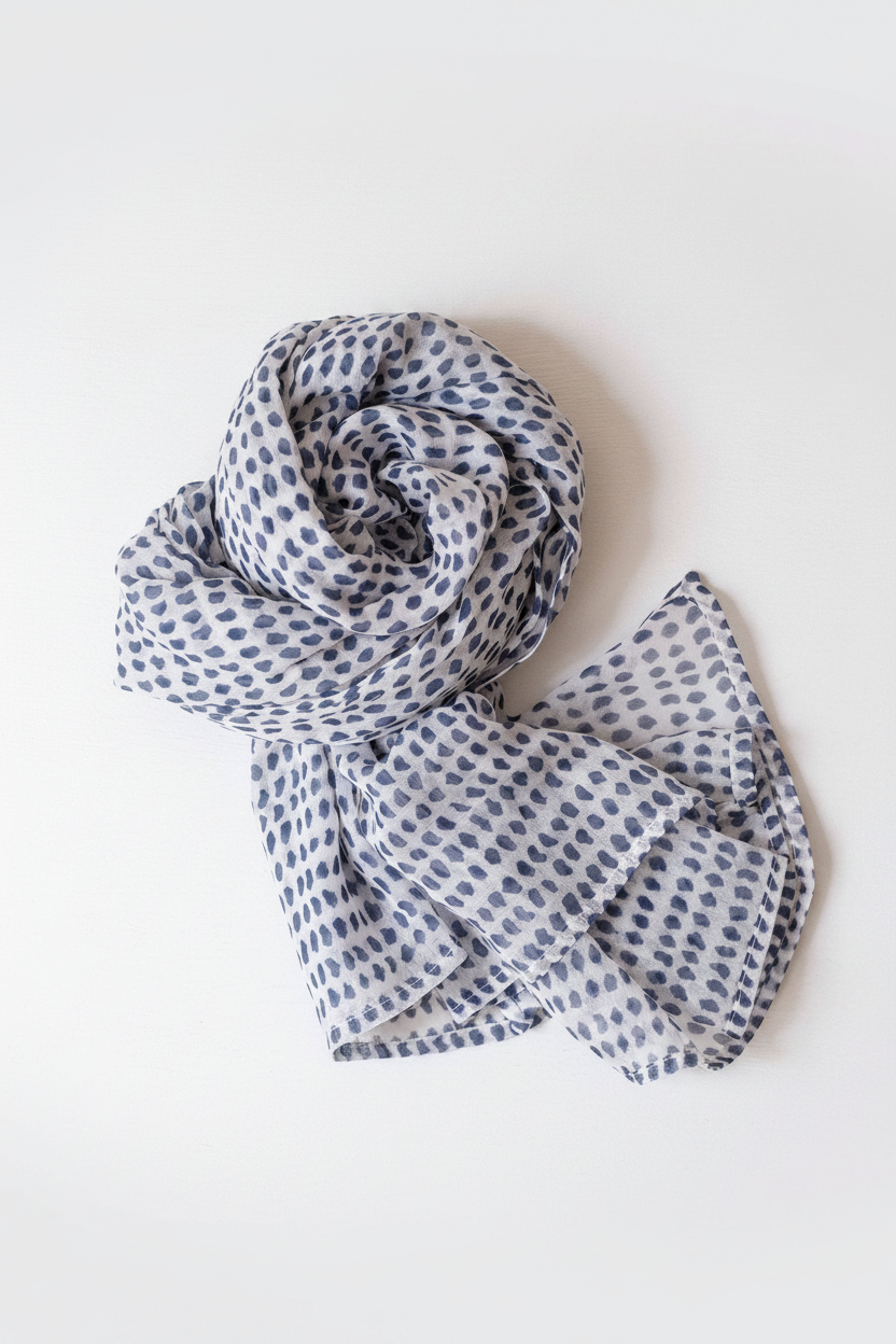 Navy Dot Block Printed Scarf