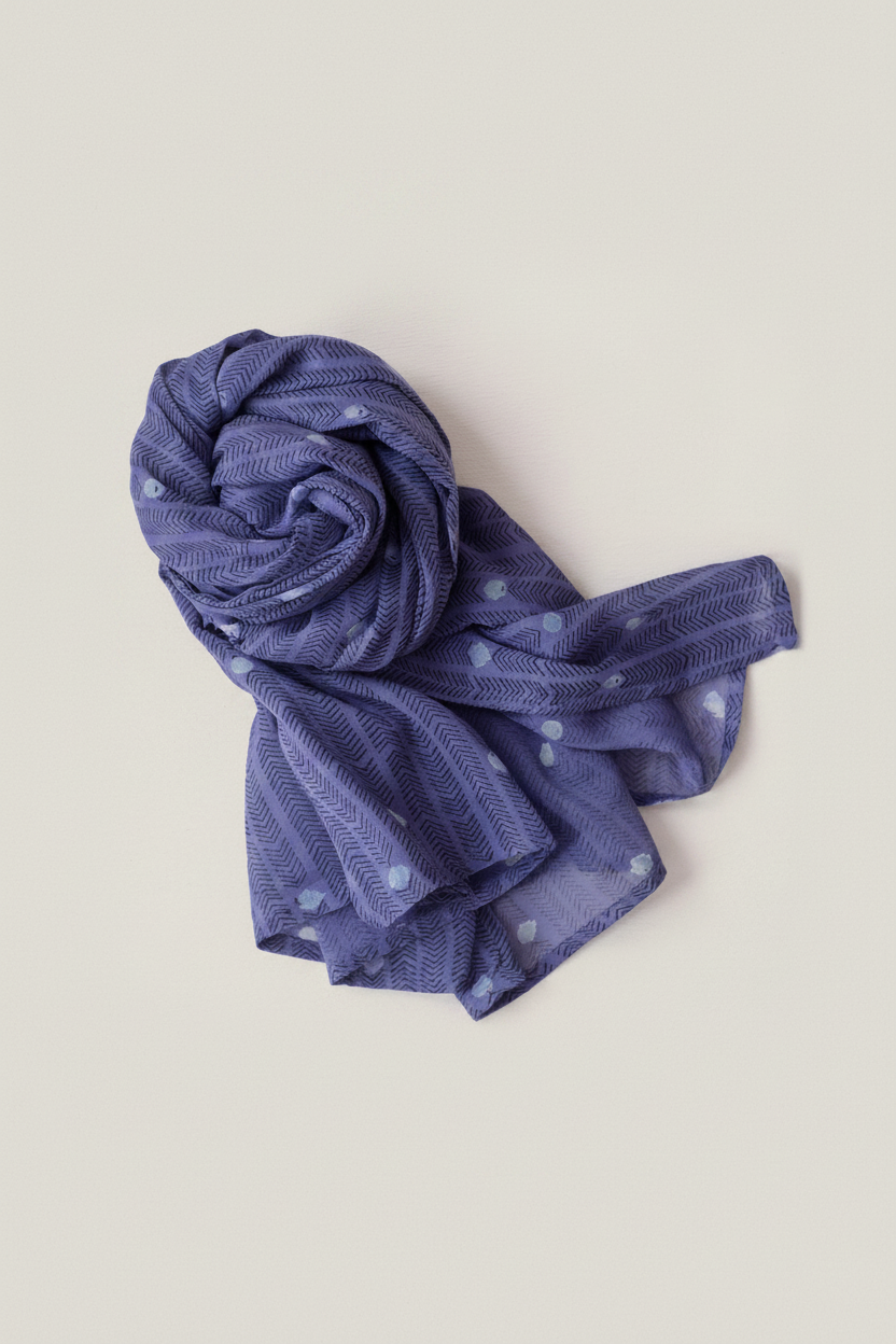 Herringbone Spot Royal Block Printed Scarf