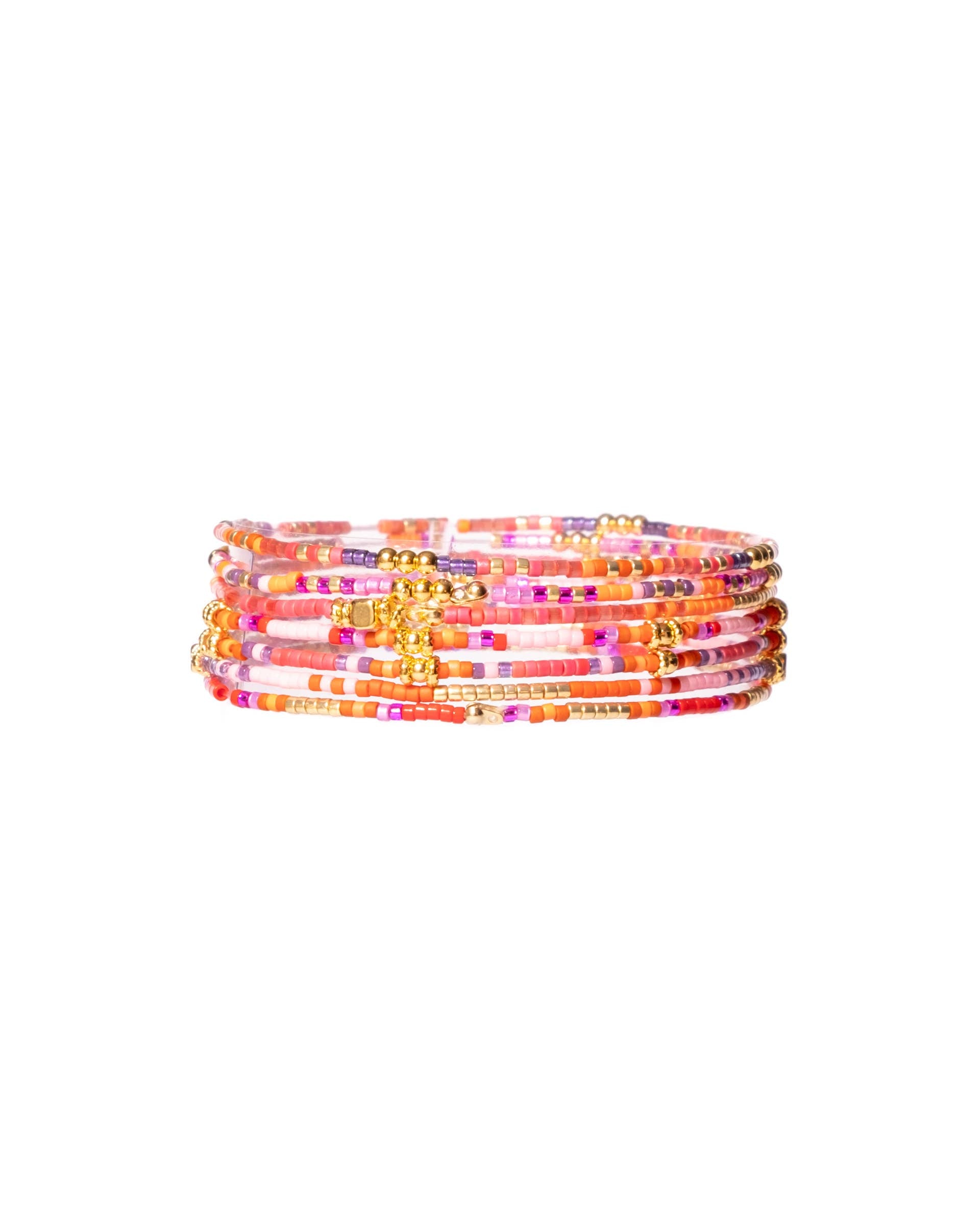 Red Orange Pink Miyuki Beaded Stretch Bracelets Set of 7