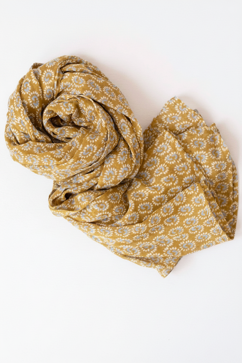 Sunburst Dark Honey Block Printed Scarf