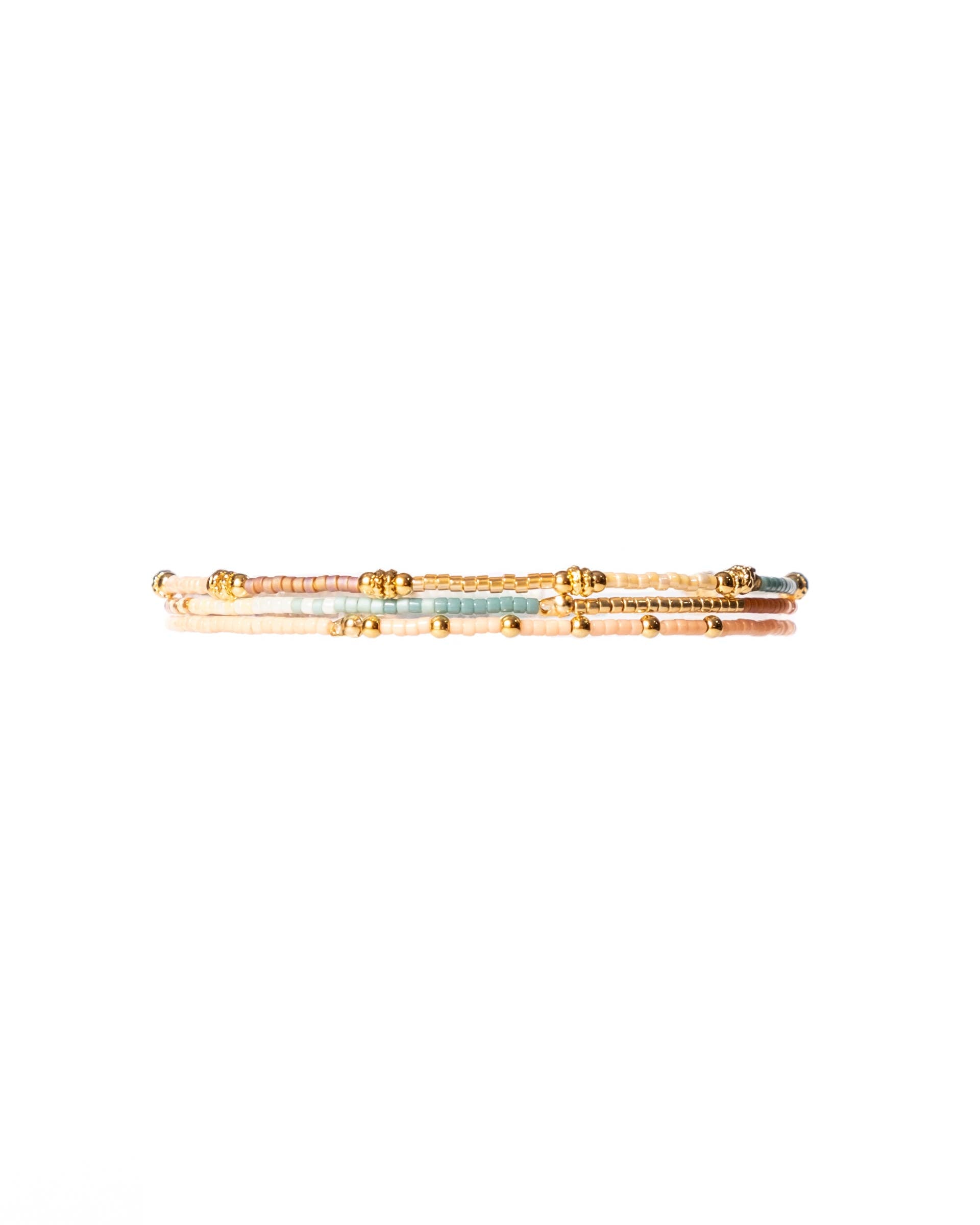 Peach Aqua Tan Miyuki Beaded Stretch Bracelets Set of 3