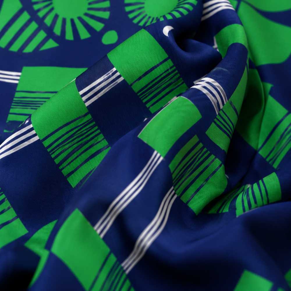 Green and Navy Striped Silk Scarf