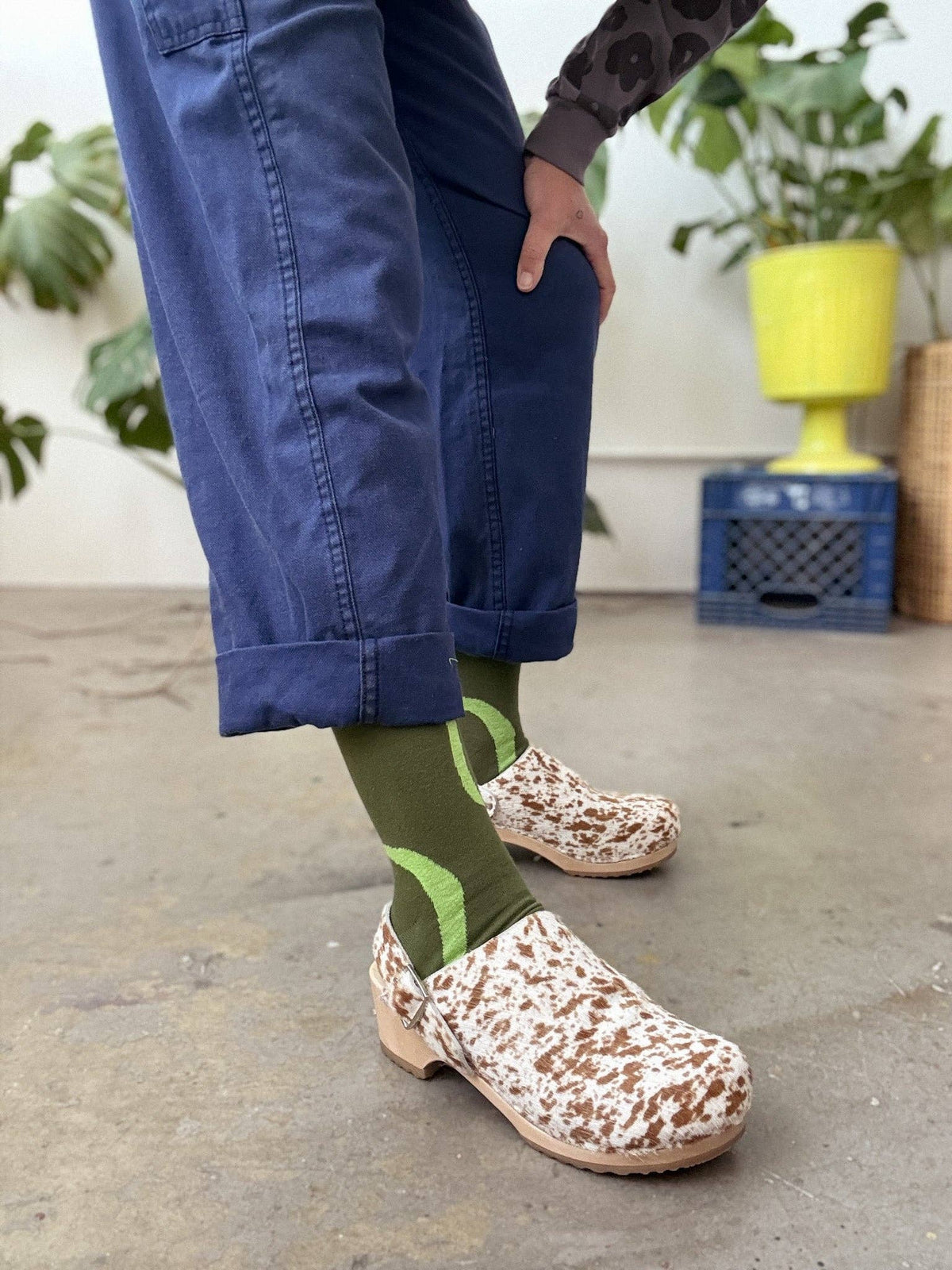 Ziggy in Lime & Moss Crew Socks