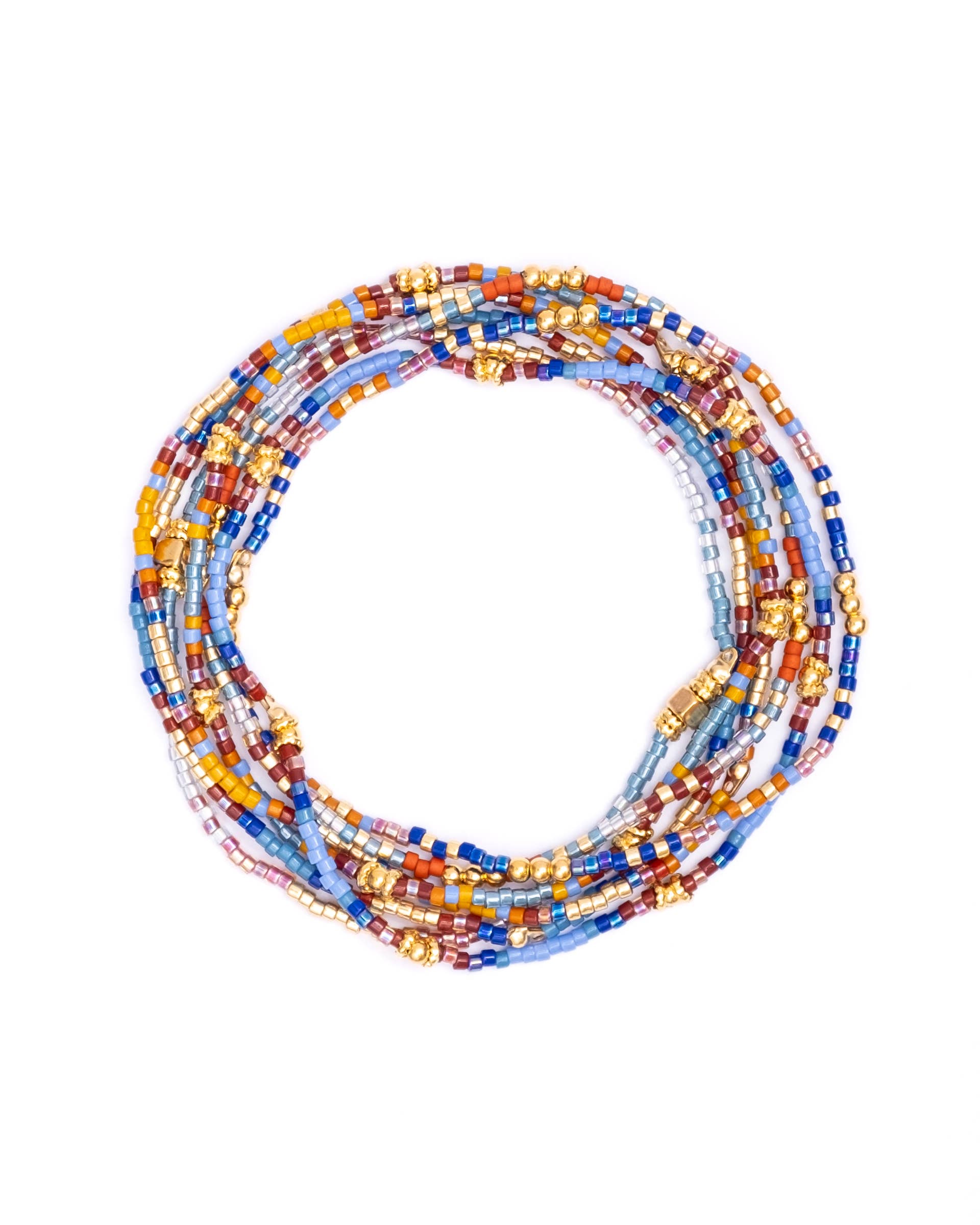Blue Brown Rust Miyuki Beaded Stretch Bracelets Set of 7