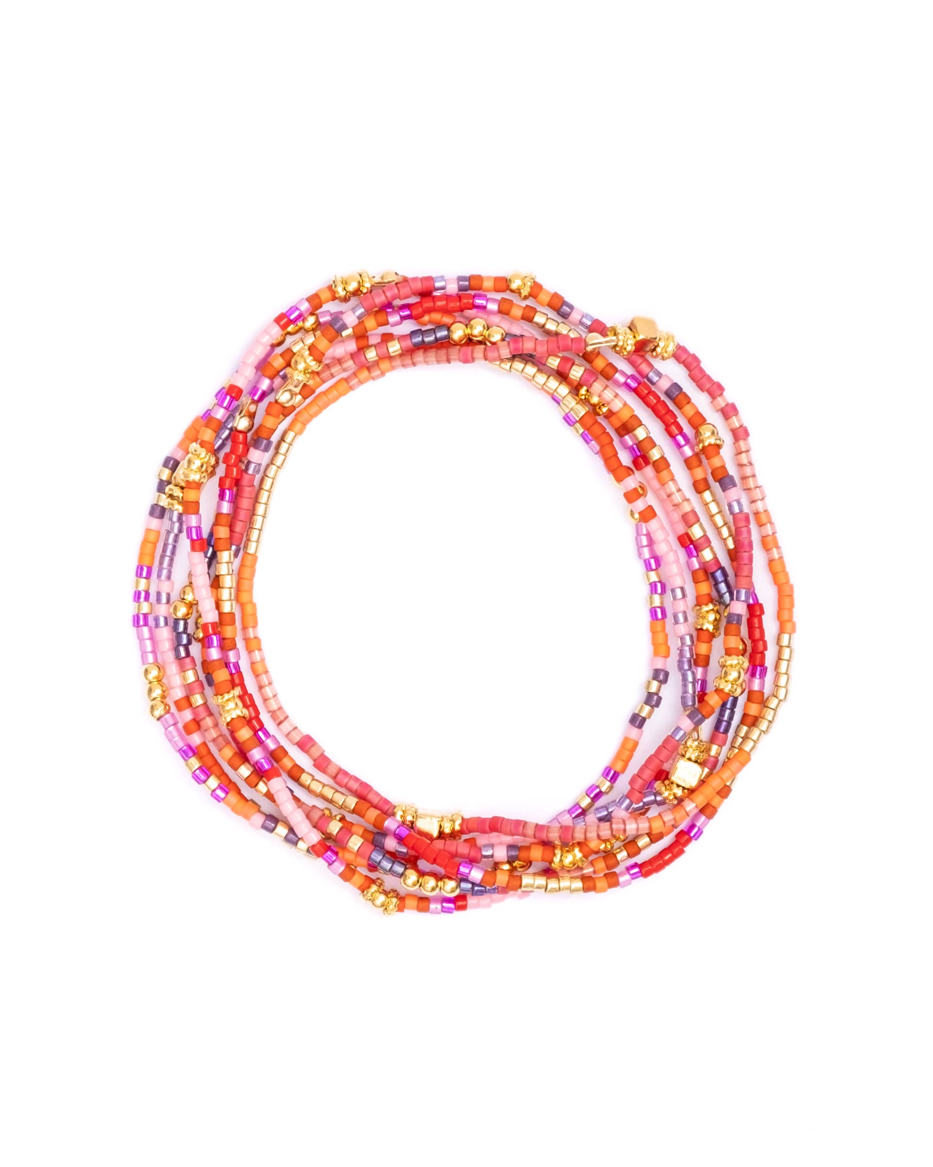 Red Orange Pink Miyuki Beaded Stretch Bracelets Set of 7