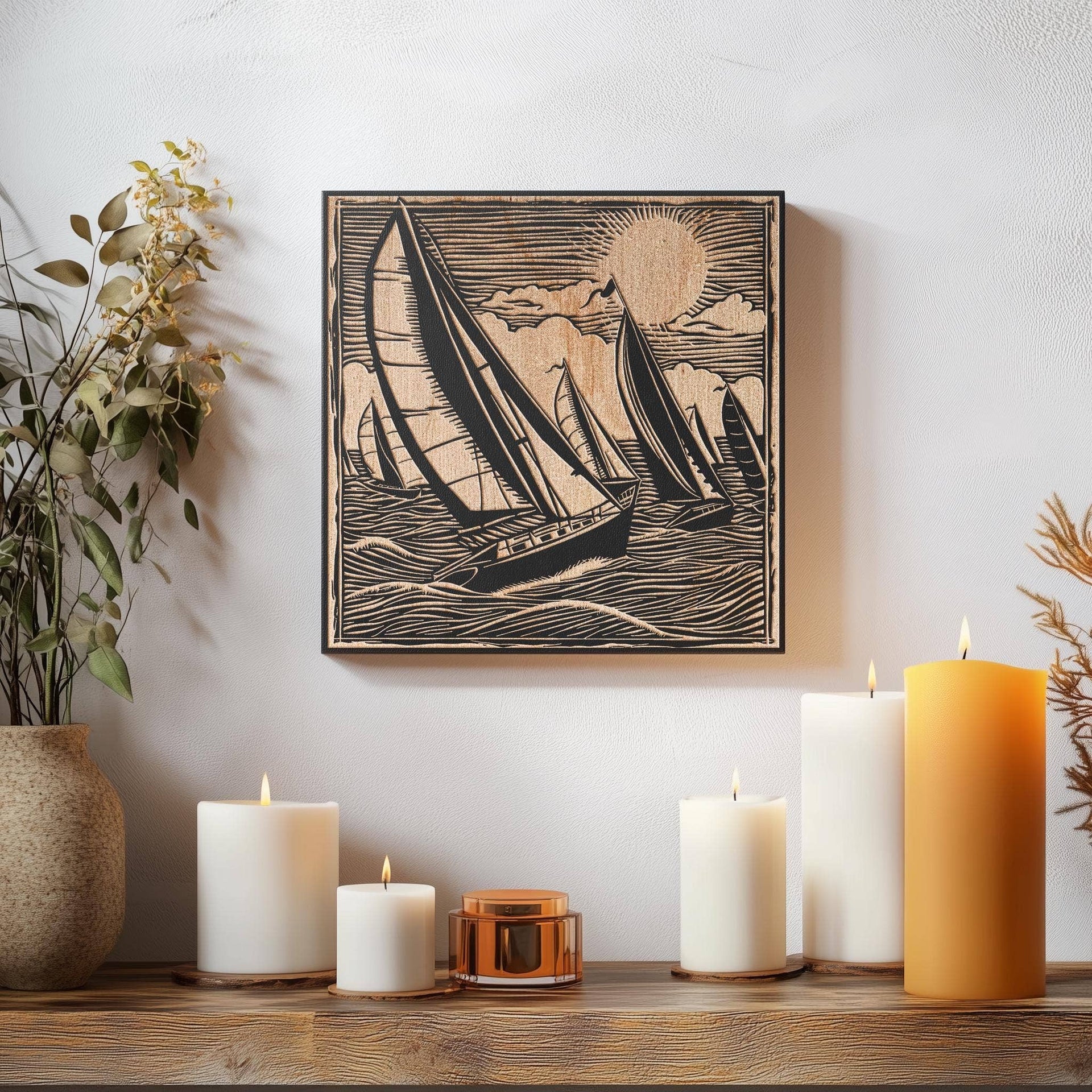 Sailboat Race Engraved Illustration