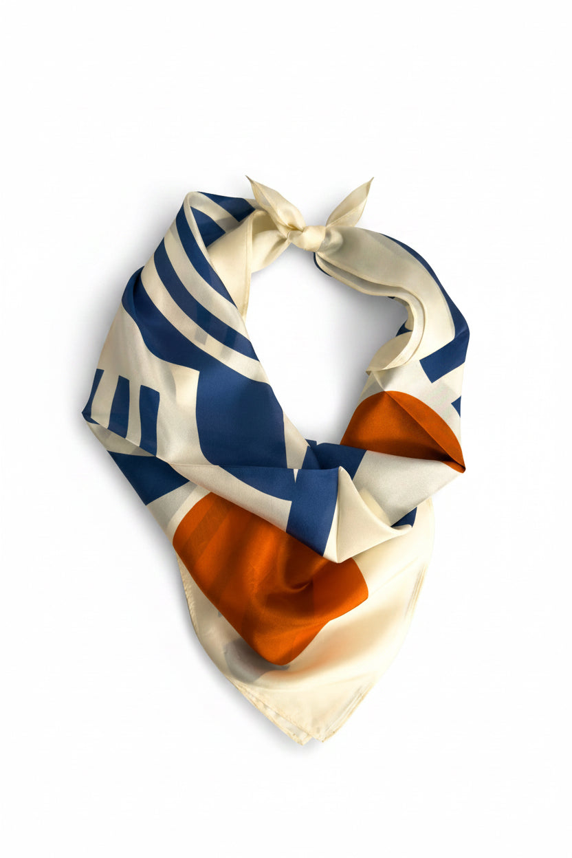 Workday Botanical Scarf | 100% Silk Bandana | Navy Rust