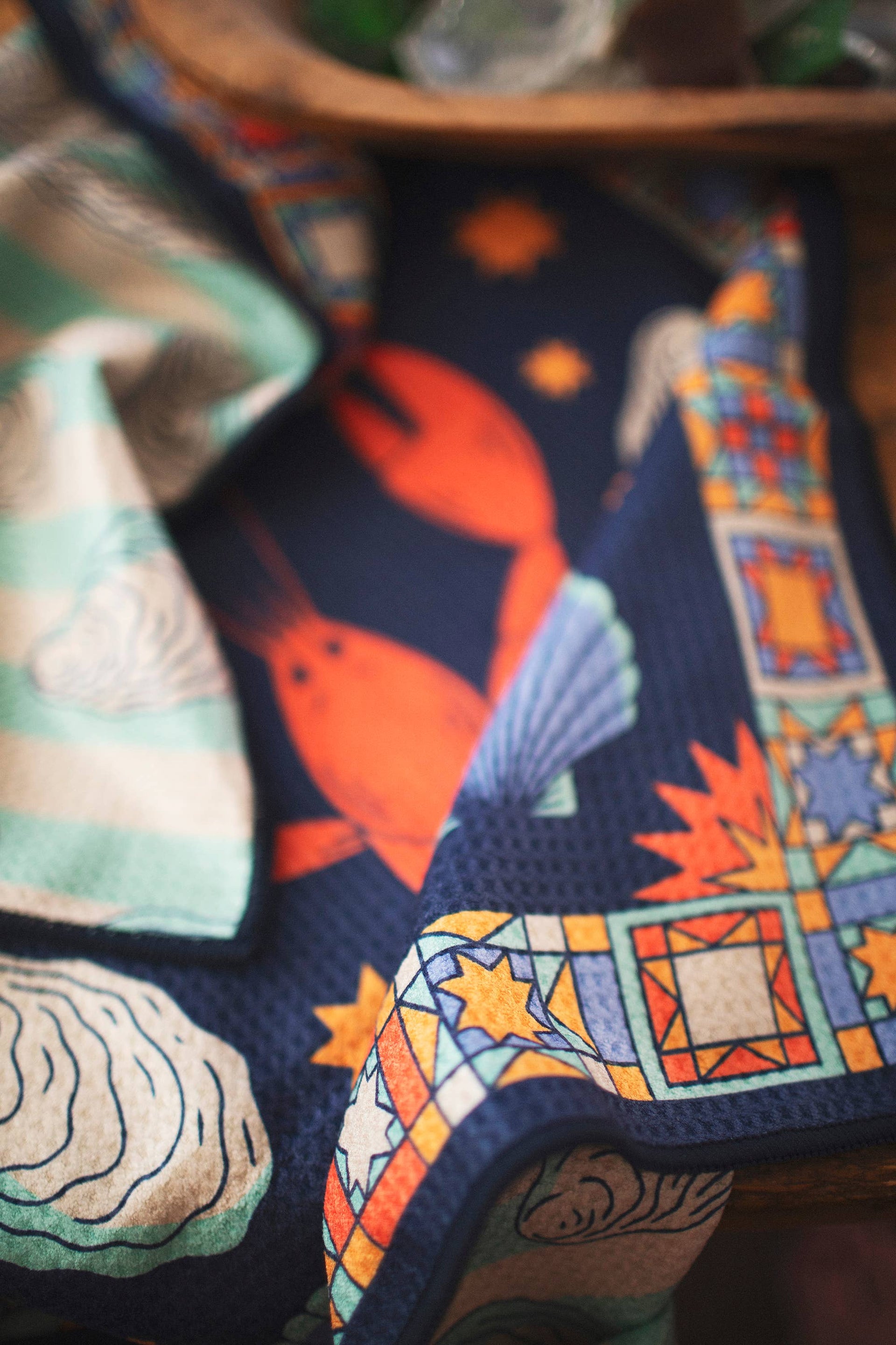 Lobsters & Oysters Quick Dry Kitchen Tea Towel