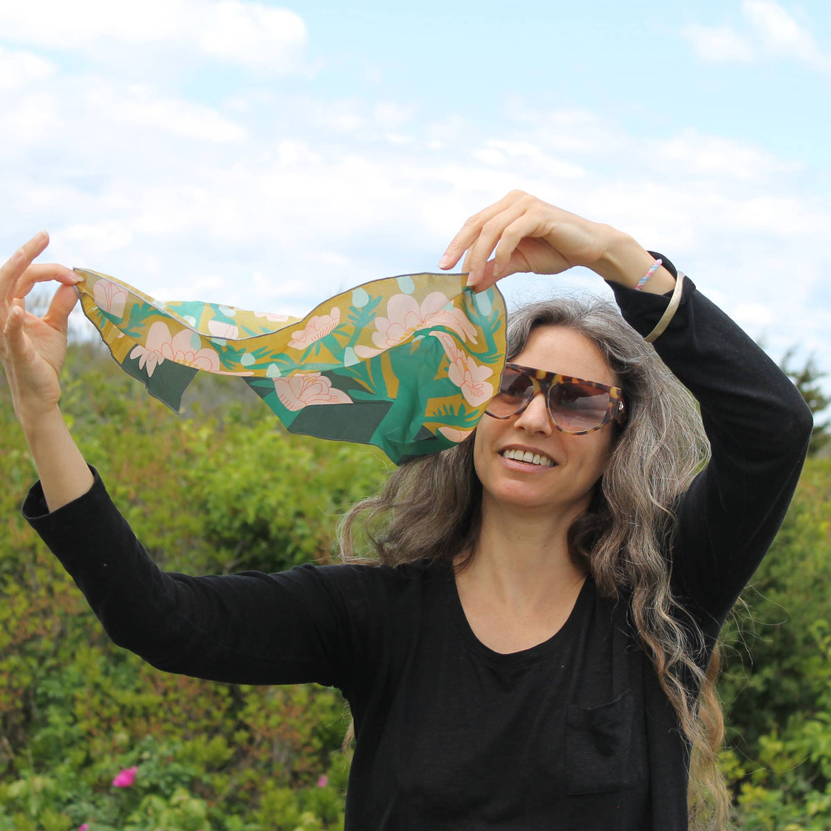 April Showers Scarf 100% Silk Bandana