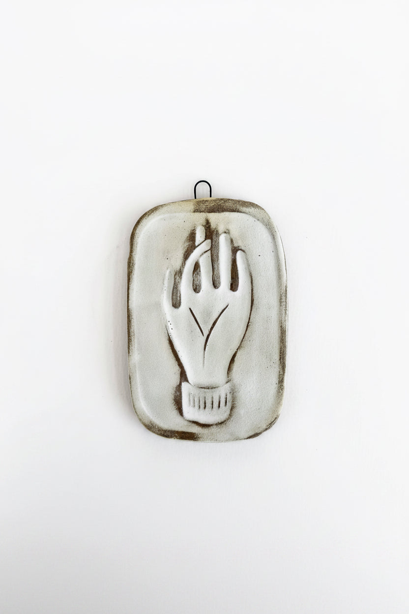 Feeling Lucky-Crossed Fingers White Stoneware Wall Tile