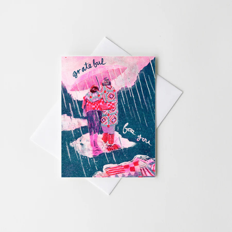 Grateful for You (Quilt Coats) Risograph Greeting Card