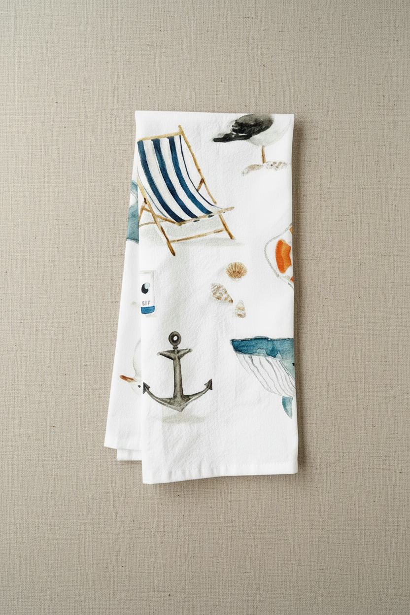 Seaside cotton flour sack tea towel