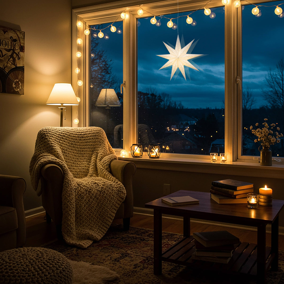 Twinkle Star 9 P, 16", White Paper Star Lantern Light