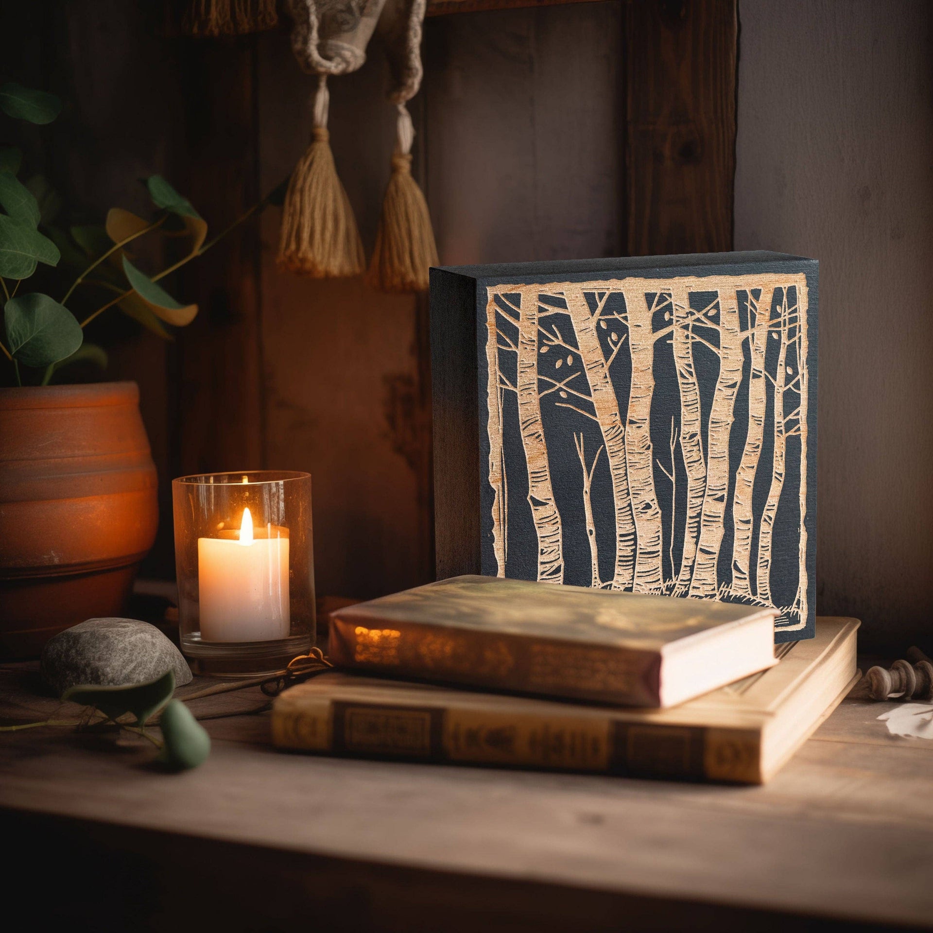 Birch Trees Engraved Illustration