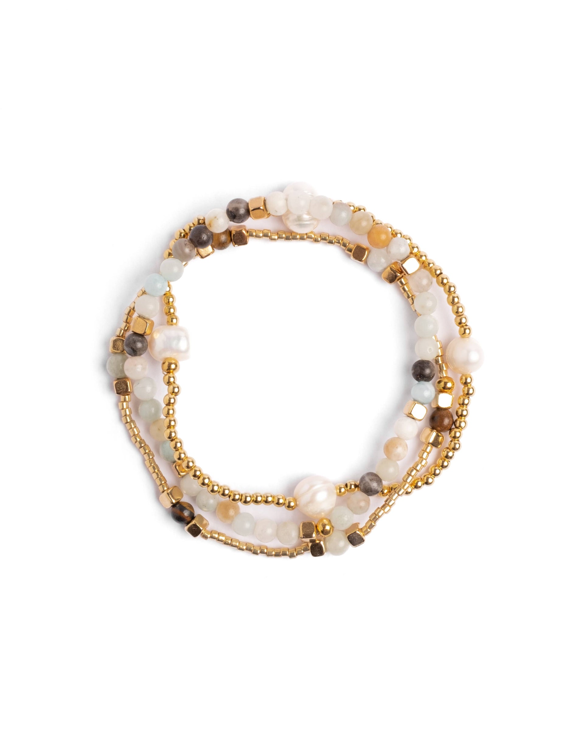 Amazonite and Pearl Miyuki Stretch Bracelets Set of 3
