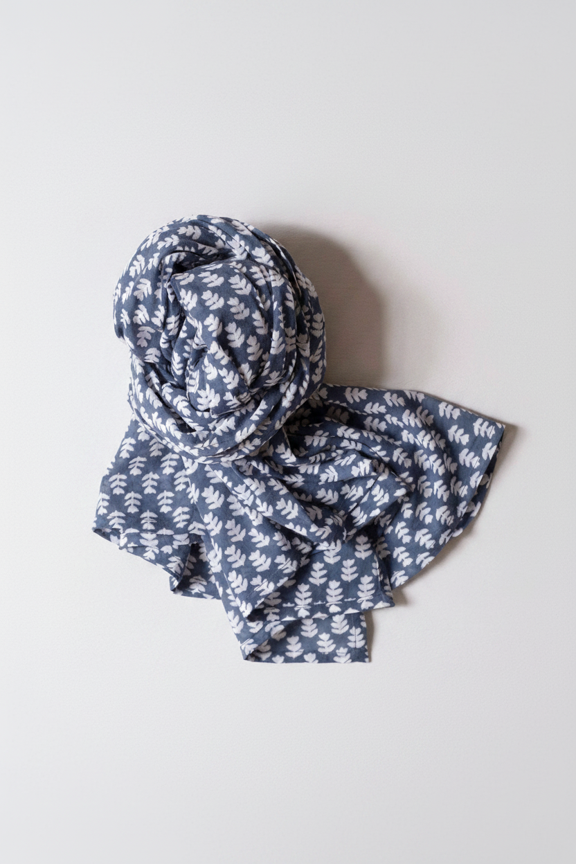 Tula Dark Sea Block Printed Scarf