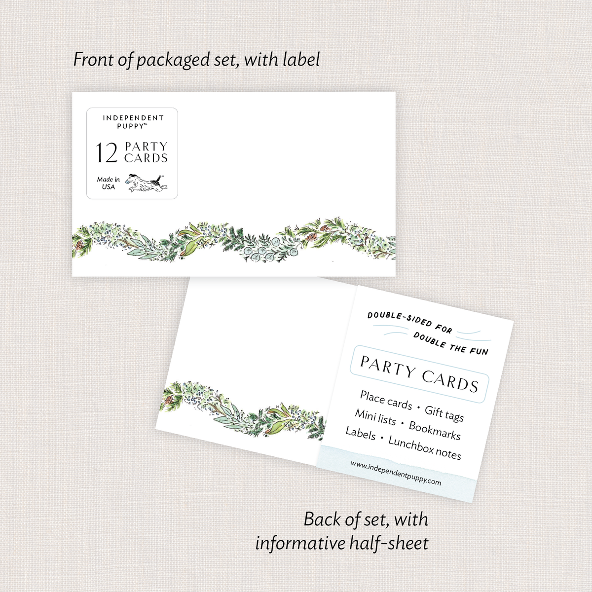 Holiday Greens Party Cards Set of 12