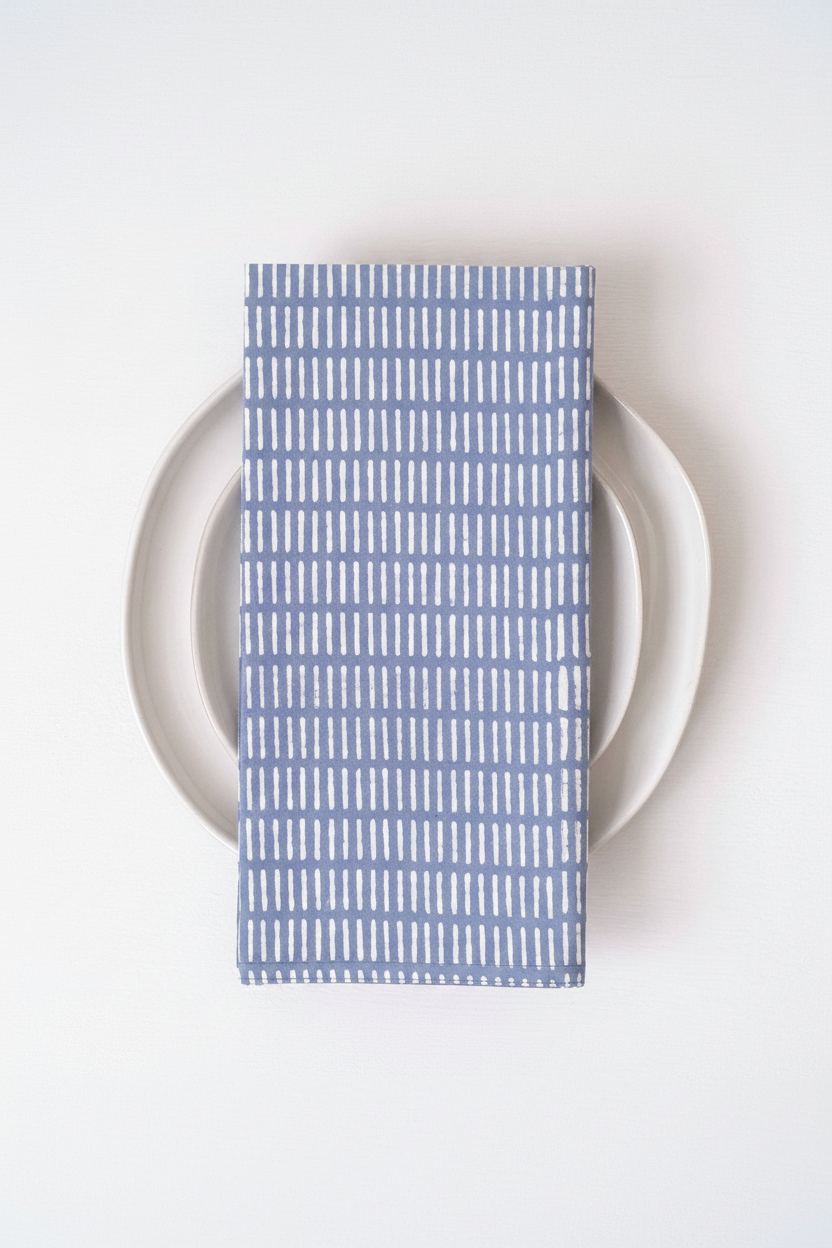 Pontis Stripes Cloud Block Printed Napkins Set of 4