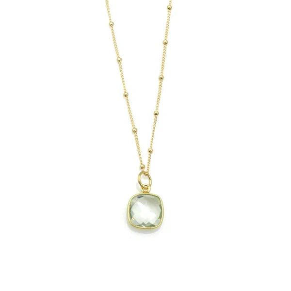 Square Faceted Green Amethyst Necklace