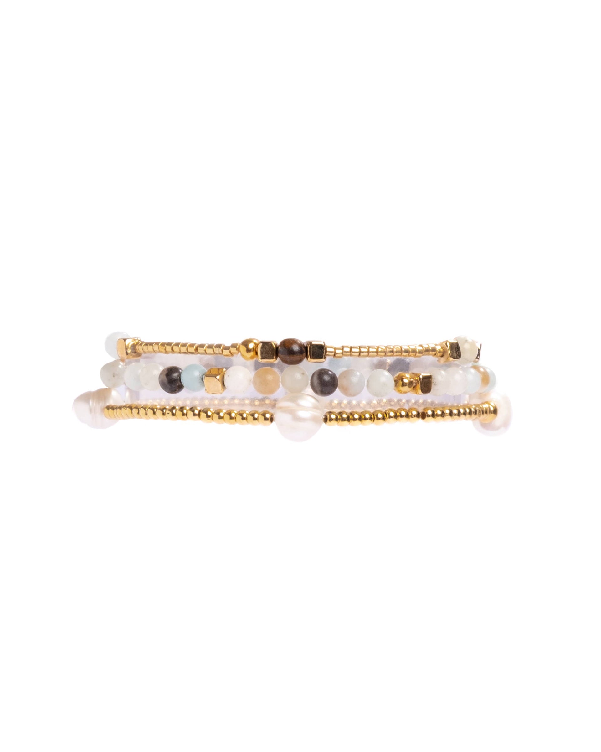 Amazonite and Pearl Miyuki Stretch Bracelets Set of 3