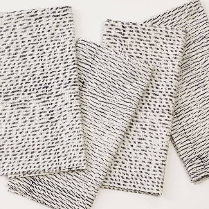Alice Stripes Black Block Printed Napkins Set of 4