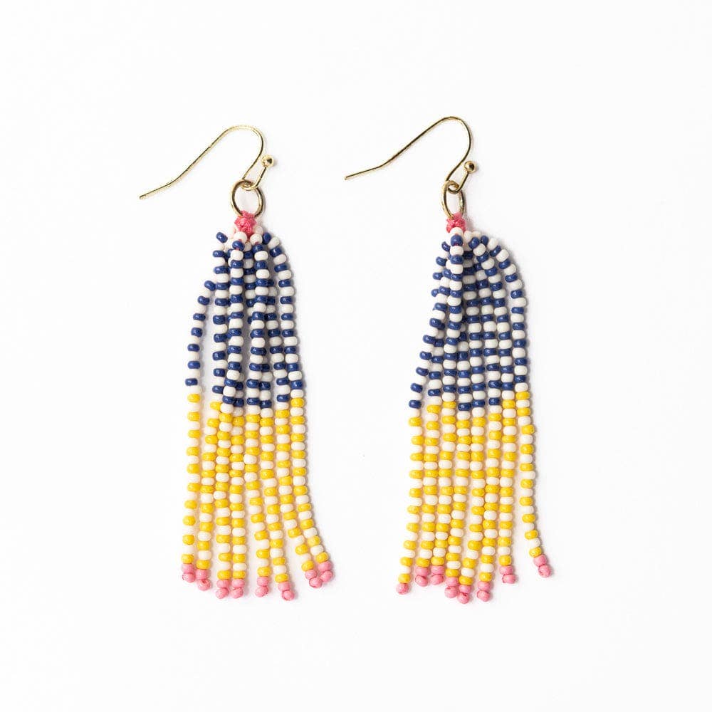Abbey Tassel Alternating Seed Bead Earring Yellow And Ivory