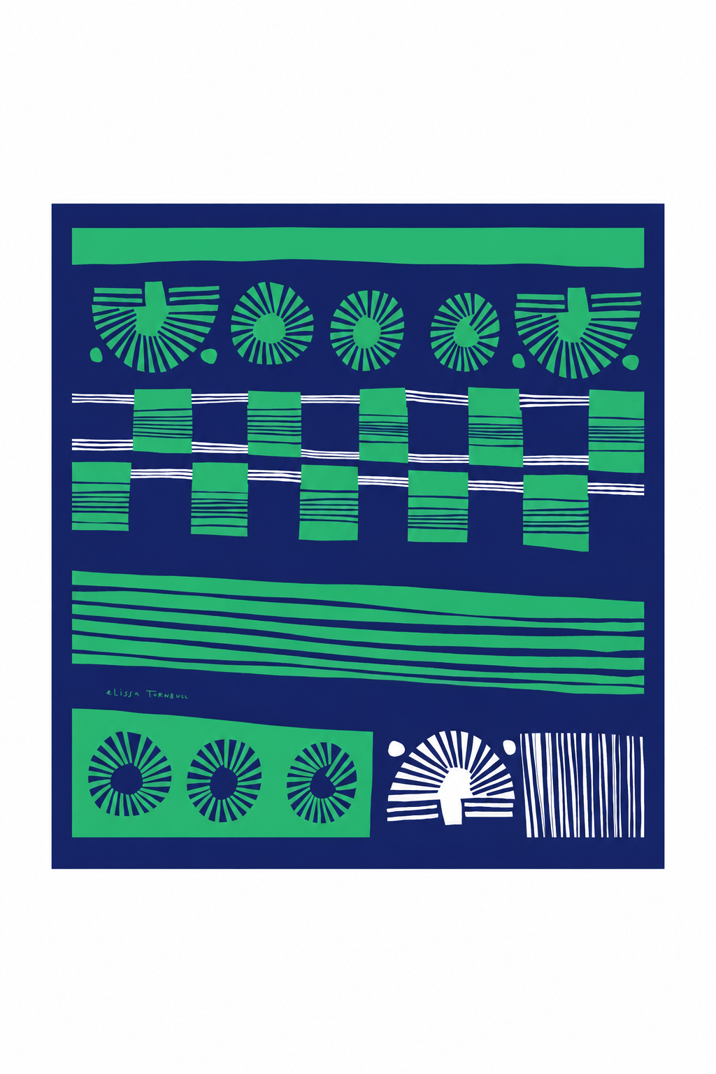 Green and Navy Striped Silk Scarf