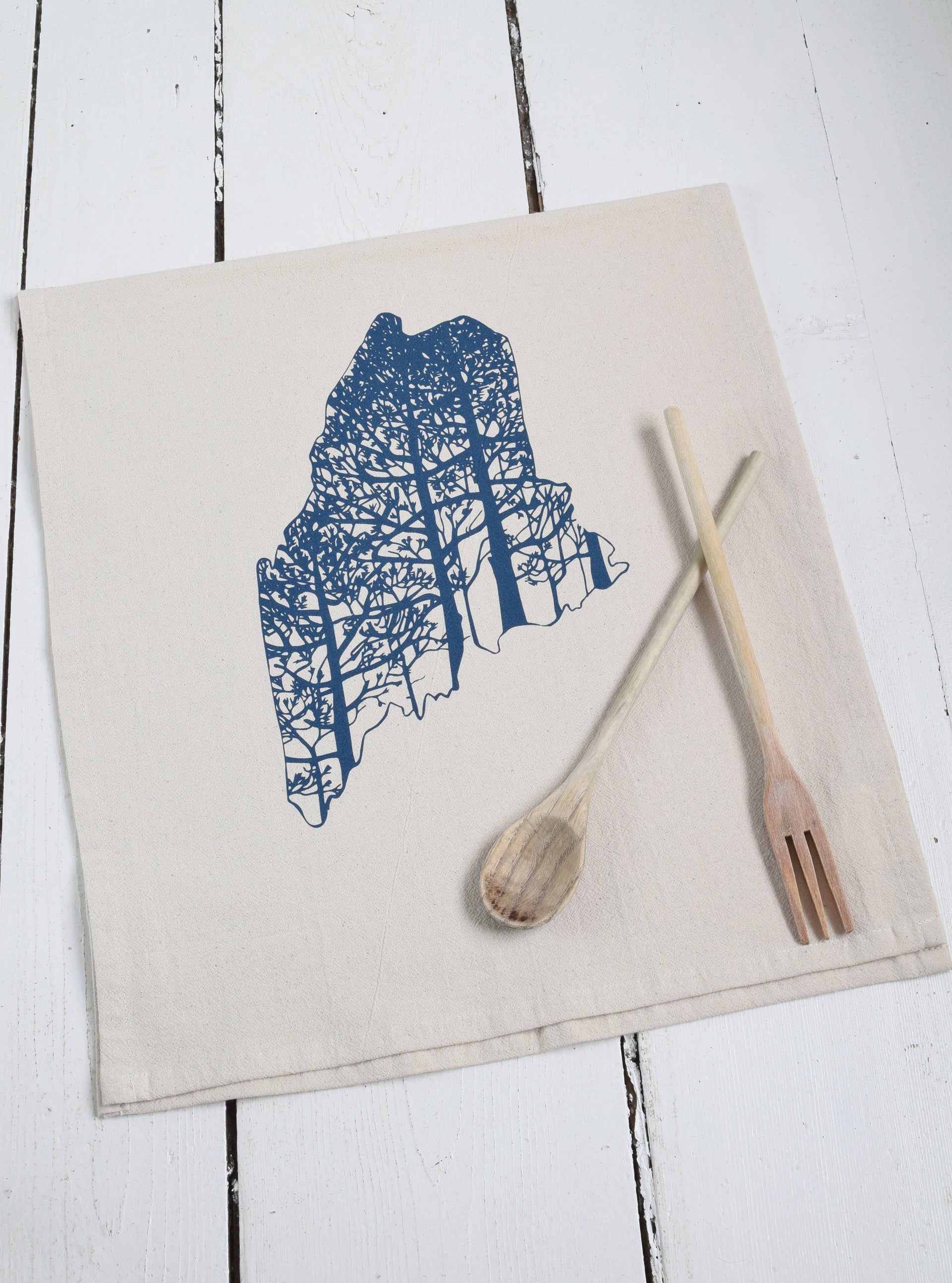 Organic Cotton State of Maine Tea Towel in Navy Blue - Eco