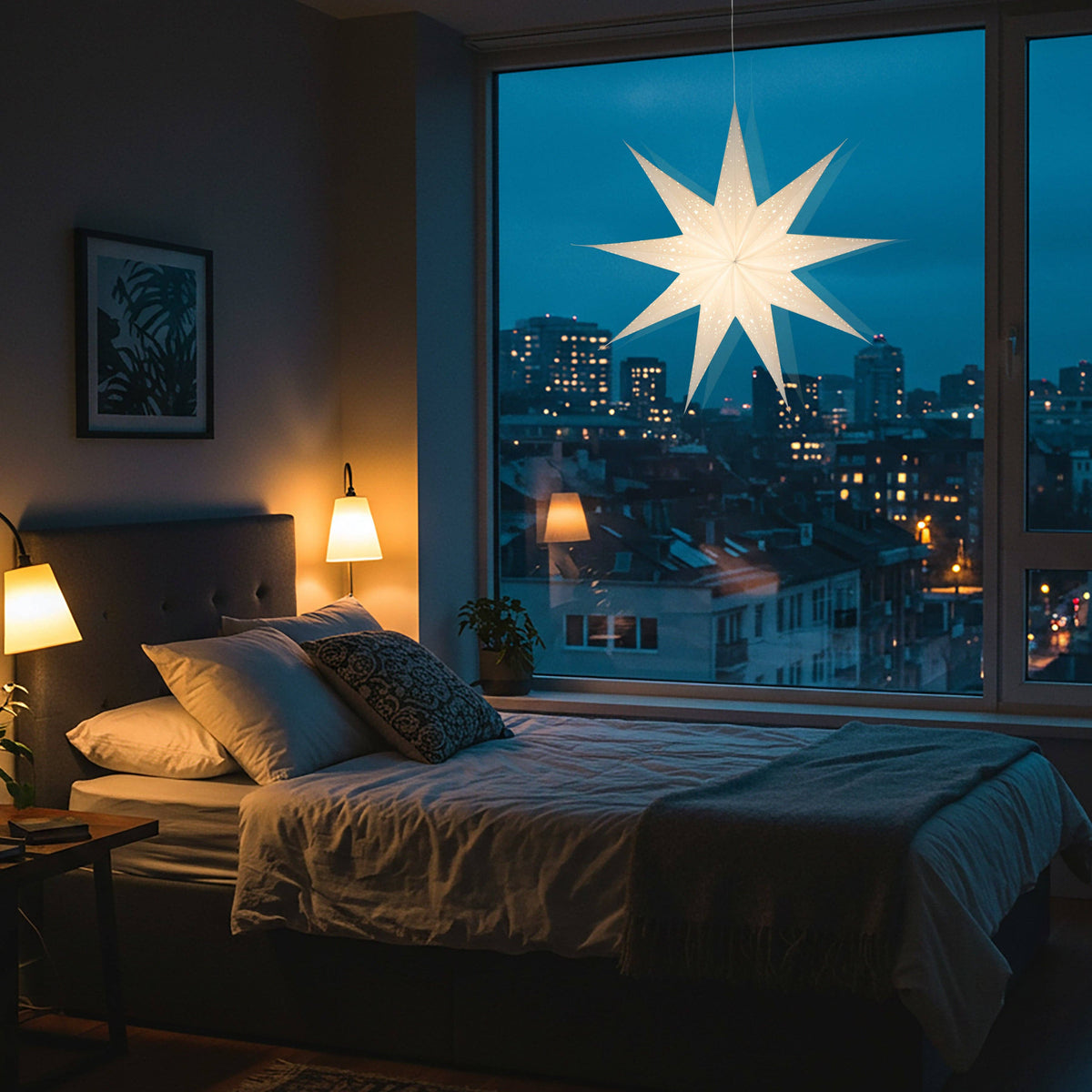 Twinkle Star 9 Point 25" White Paper Star Lantern Light