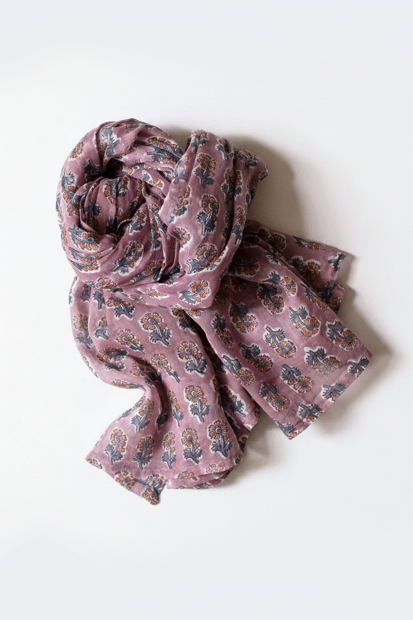 Malin Mauve Block Printed Scarf