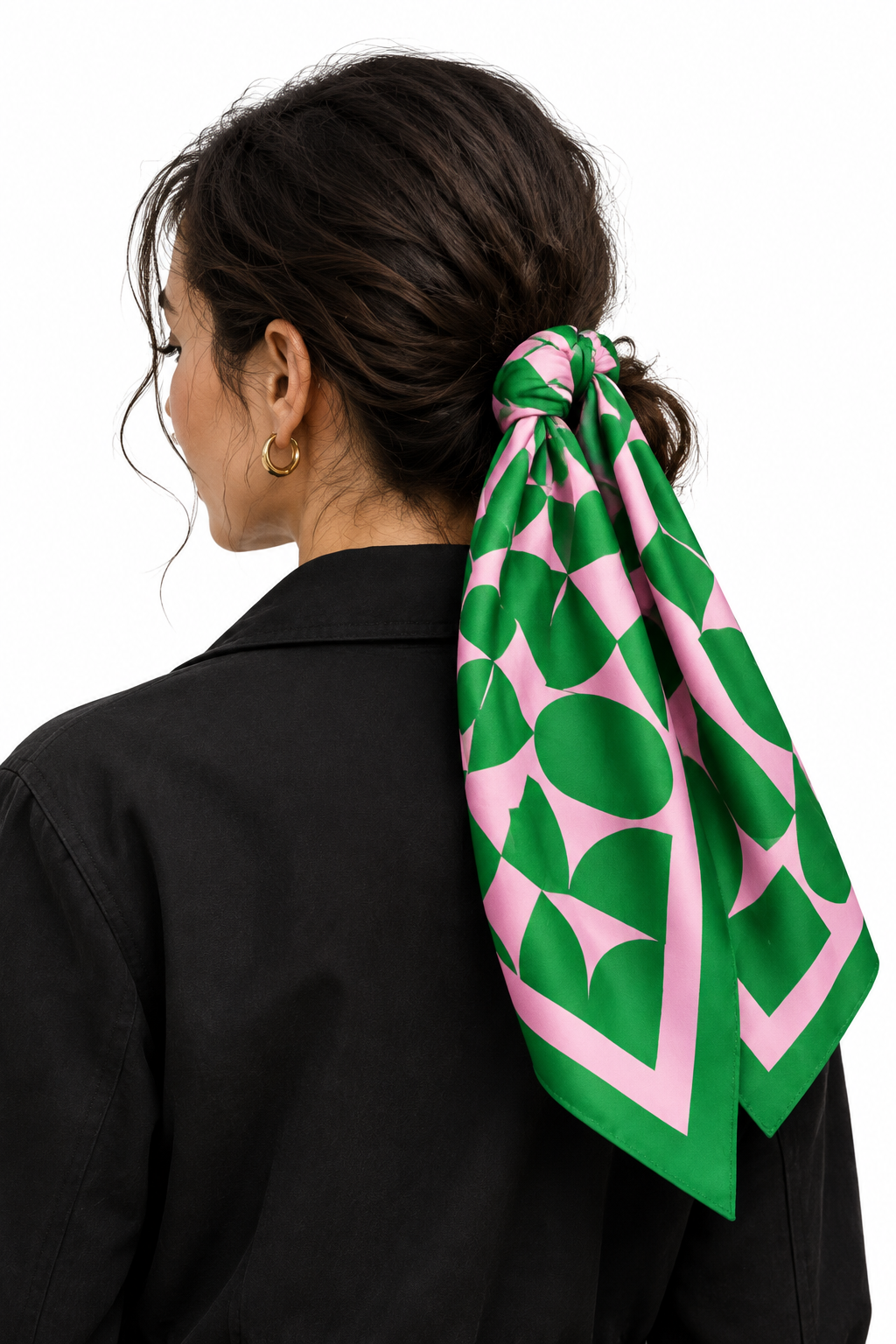 Green and Pink Geometric Silk Scarf