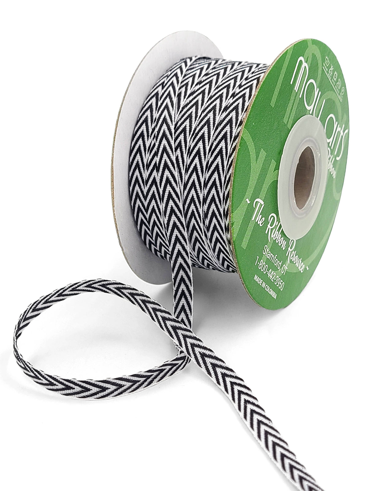 1/4" Black & White Chevron Stripe Twill Ribbon