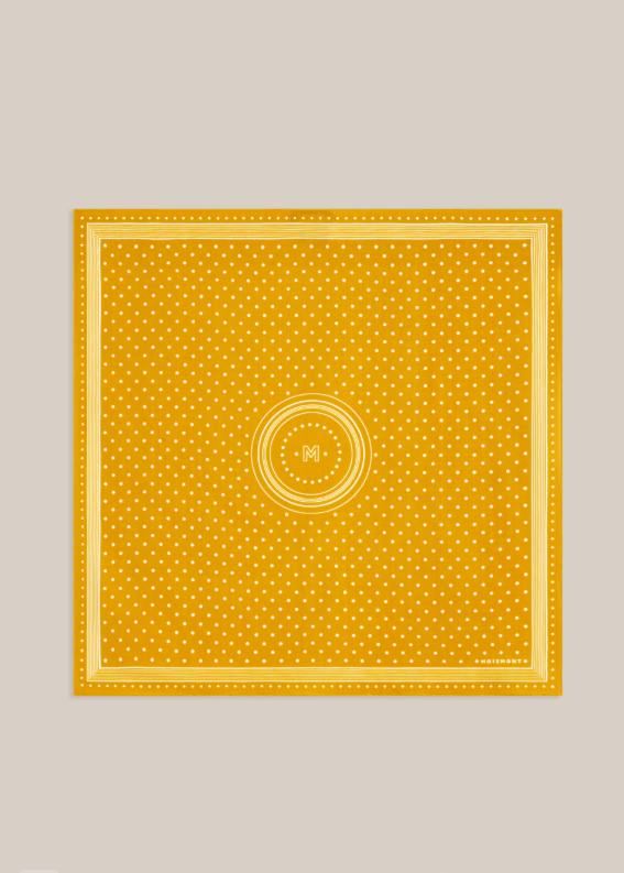 Allegra N'843 Moismont Scarf in Farandole yellow laid flat.