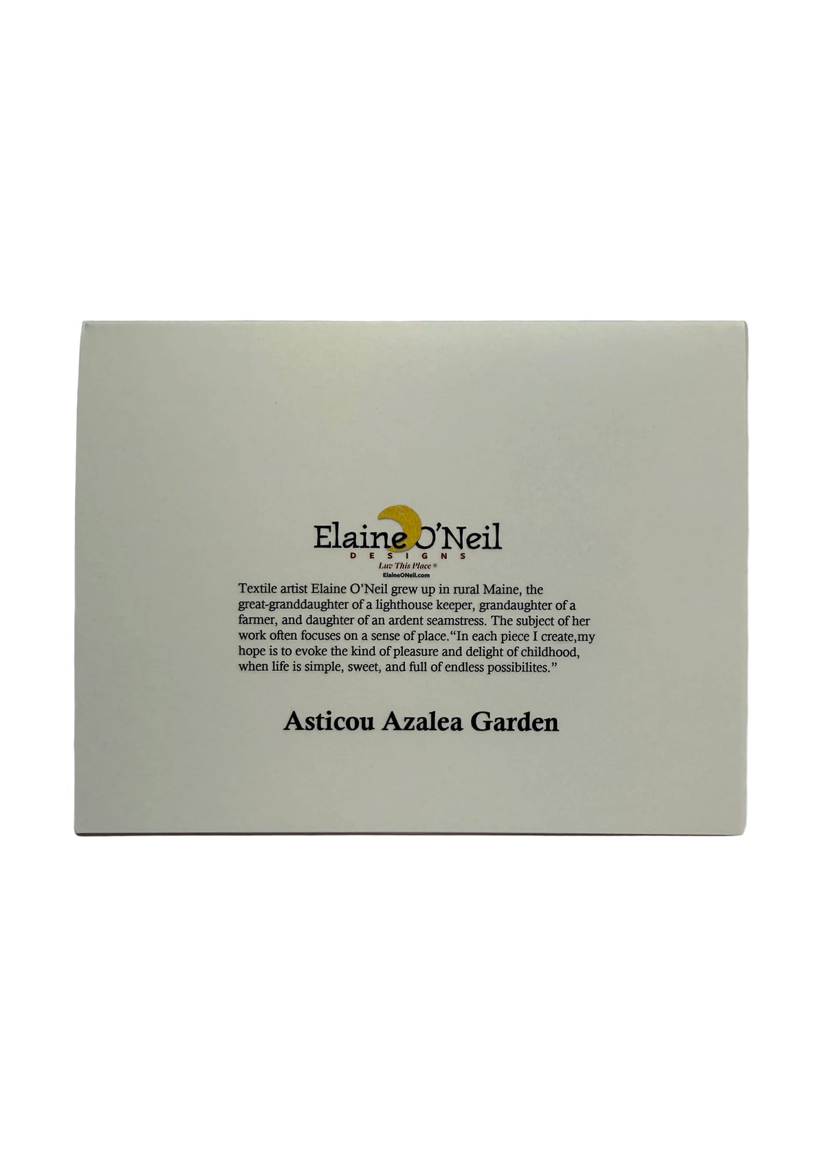 The back of an "Asticou Azalea Garden" card with artists bio.