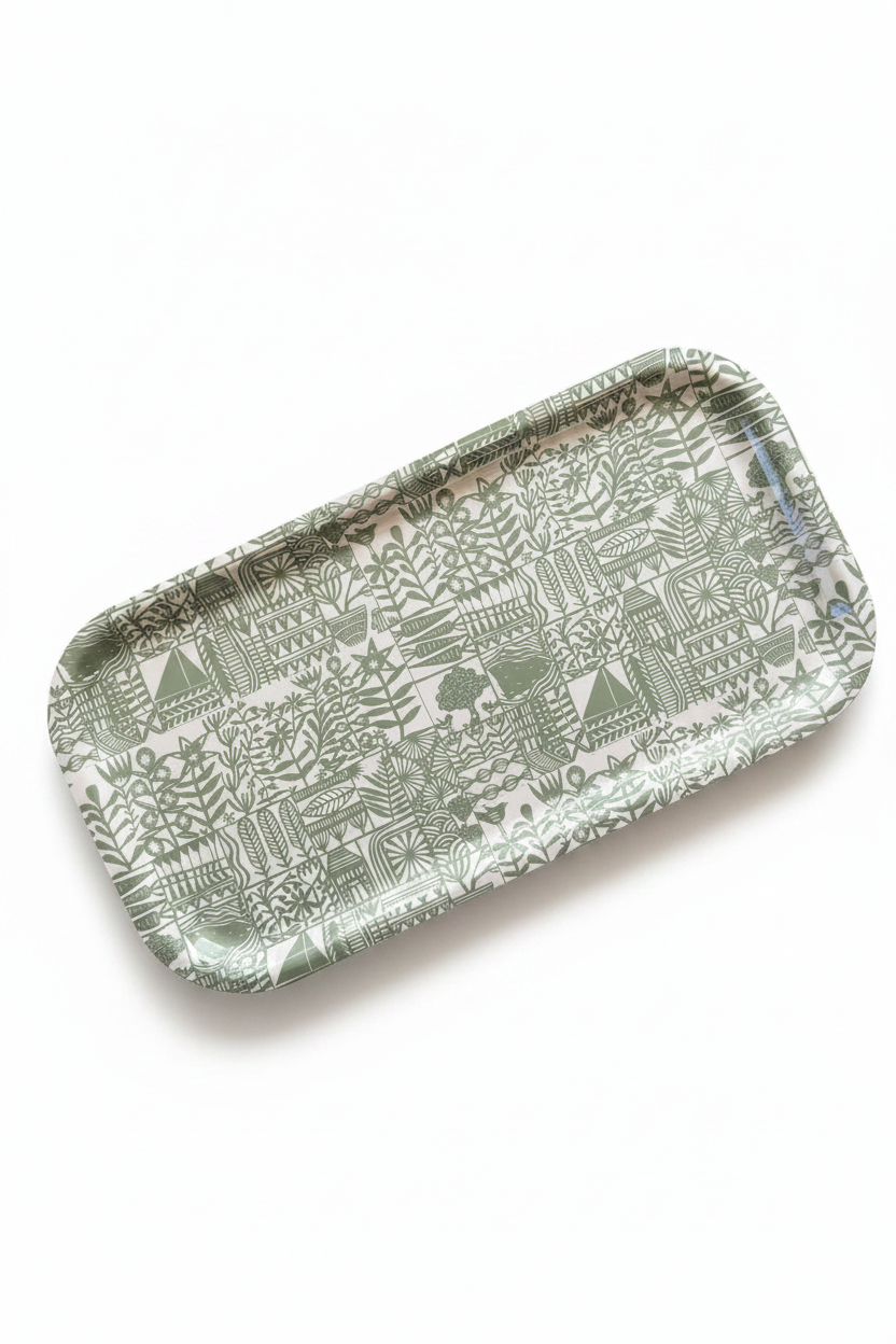 "Downtown on an Island" serving tray with white background.