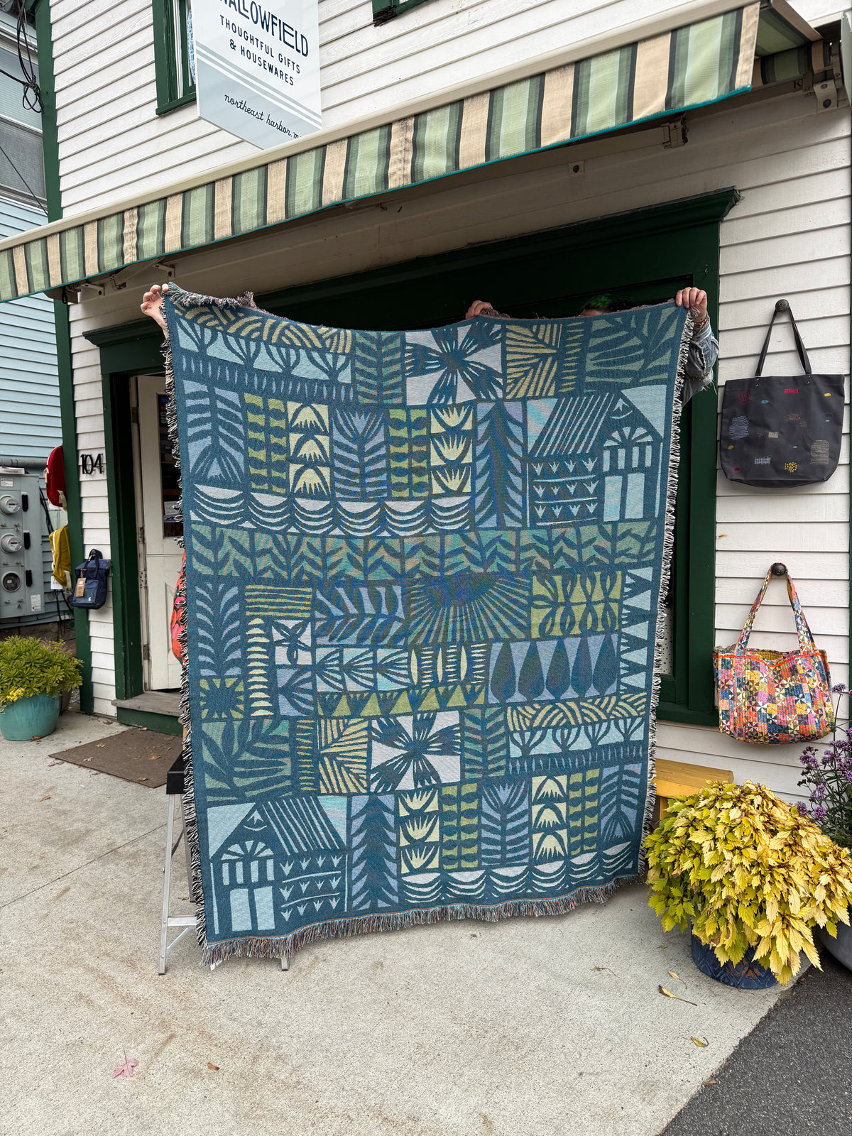 Garden Patchwork Woven Blanket by Jennifer Judd-McGee displayed at Swallowfield Shop.