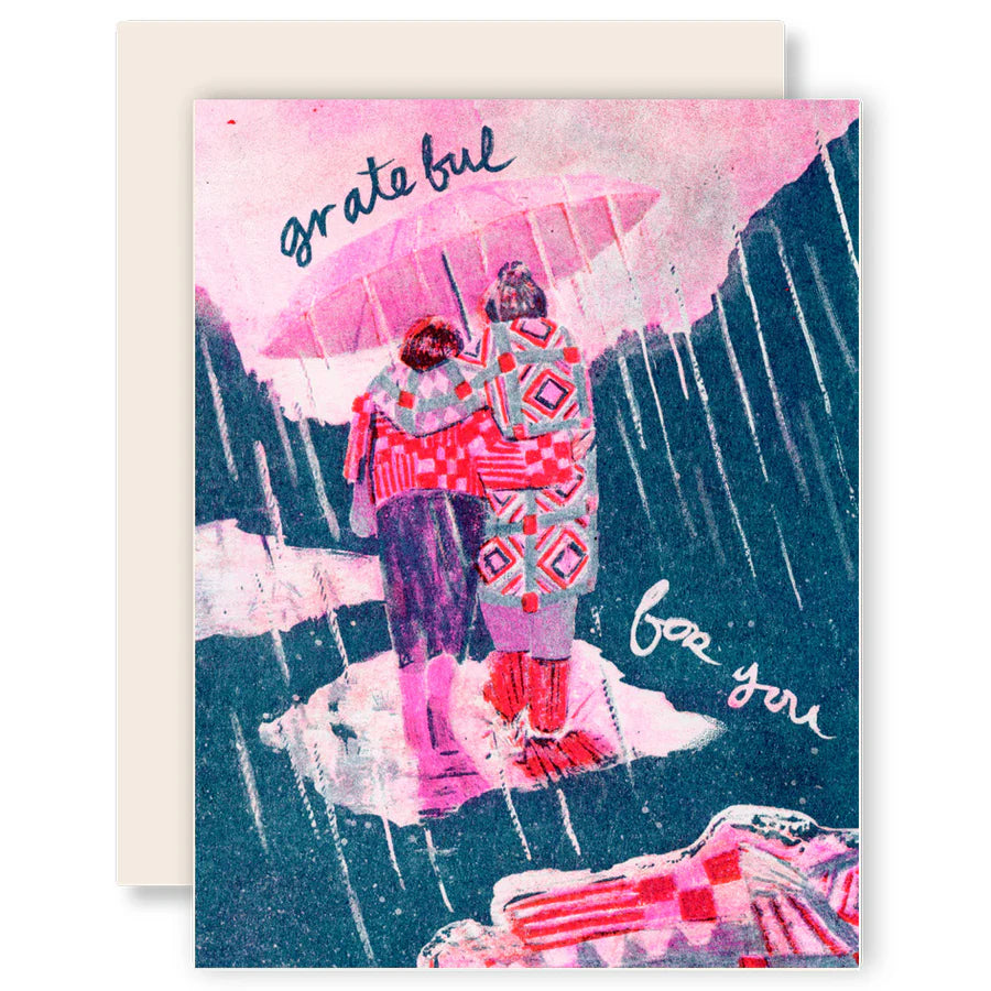 Grateful for You (Quilt Coats) Risograph Greeting Card