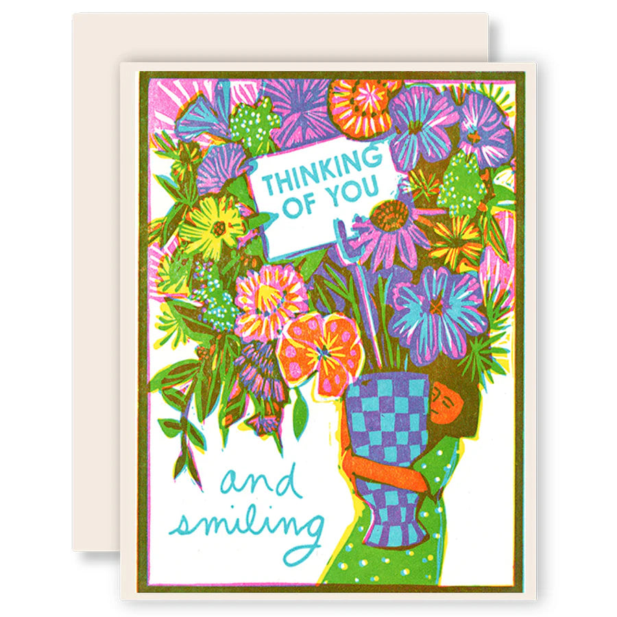 Thinking of You and Smiling Letterpress Card